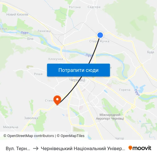 Вул. Тернівська to Чернівецький Національний Університет, Корпус №9 map