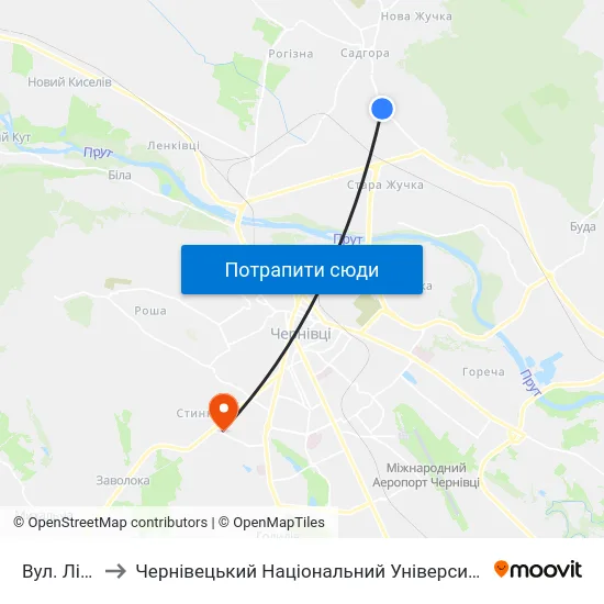 Вул. Лісова to Чернівецький Національний Університет, Корпус №9 map