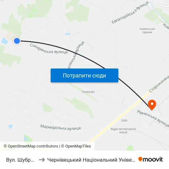 Вул. Шубранецька to Чернівецький Національний Університет, Корпус №9 map