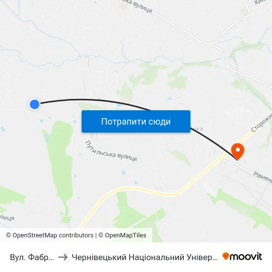 Вул. Фабриціуса to Чернівецький Національний Університет, Корпус №9 map