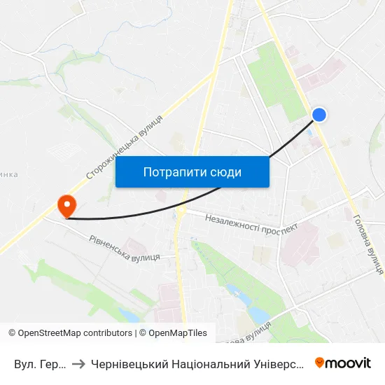 Вул. Герцена to Чернівецький Національний Університет, Корпус №9 map