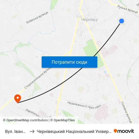 Вул. Івана Гонти to Чернівецький Національний Університет, Корпус №9 map