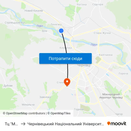 Тц "Metro" to Чернівецький Національний Університет, Корпус №9 map
