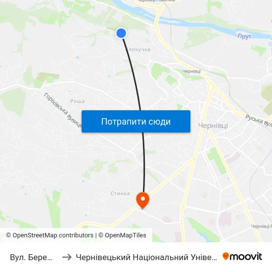 Вул. Бережанська to Чернівецький Національний Університет, Корпус №9 map