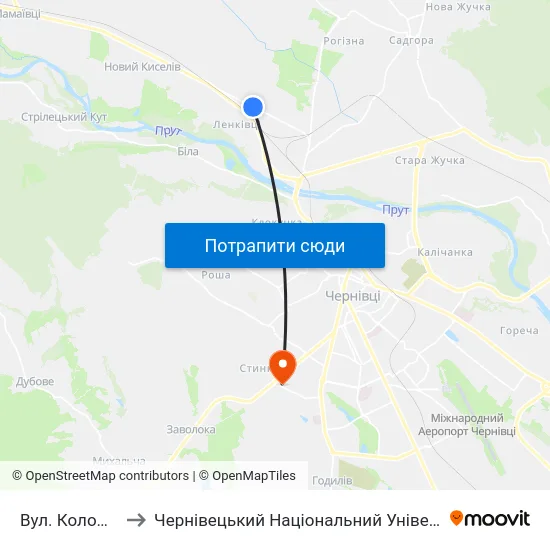 Вул. Коломийська to Чернівецький Національний Університет, Корпус №9 map