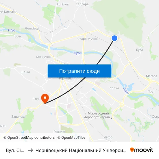 Вул. Січова to Чернівецький Національний Університет, Корпус №9 map