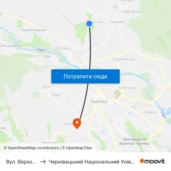 Вул. Верховинська to Чернівецький Національний Університет, Корпус №9 map