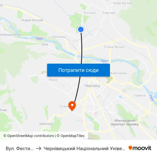 Вул. Фестивальна to Чернівецький Національний Університет, Корпус №9 map