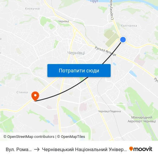 Вул. Ромашкова to Чернівецький Національний Університет, Корпус №9 map