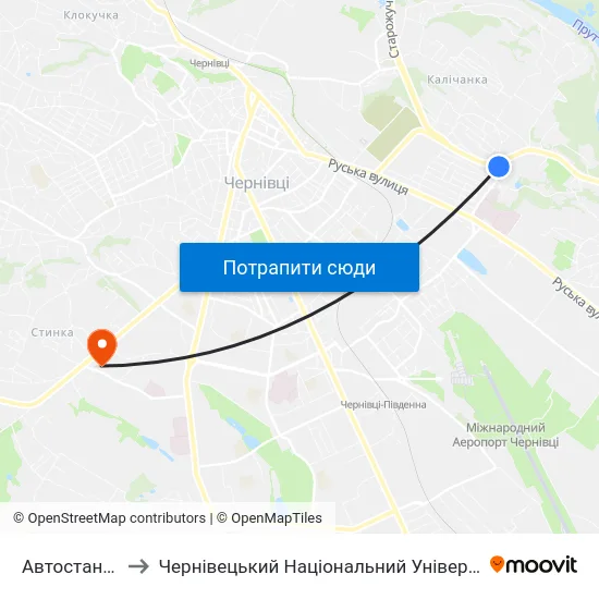 Автостанція №2 to Чернівецький Національний Університет, Корпус №9 map