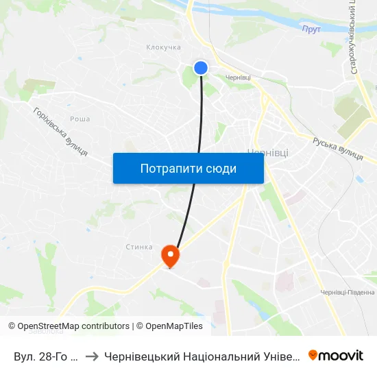 Вул. 28-Го Червня to Чернівецький Національний Університет, Корпус №9 map