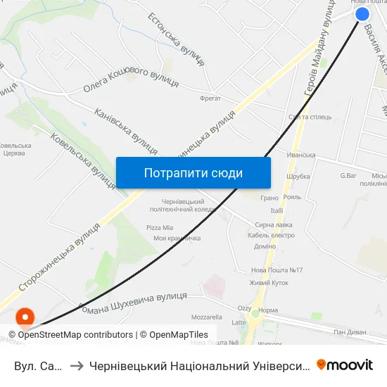 Вул. Садова to Чернівецький Національний Університет, Корпус №9 map