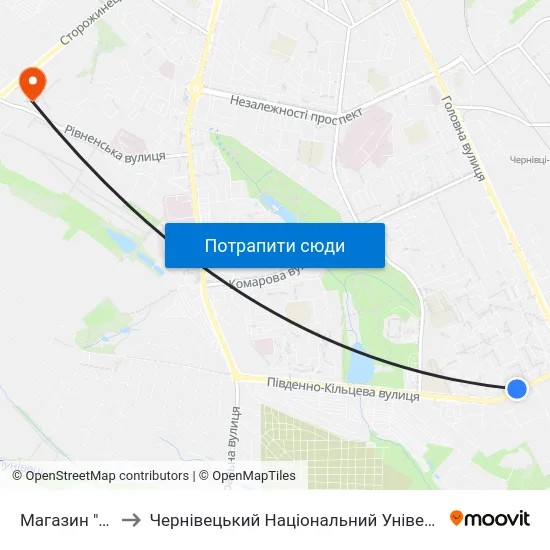 Магазин "Норма" to Чернівецький Національний Університет, Корпус №9 map