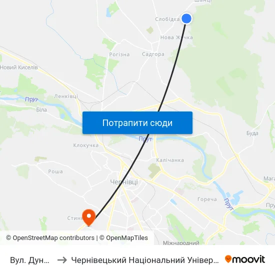 Вул. Дунайська to Чернівецький Національний Університет, Корпус №9 map