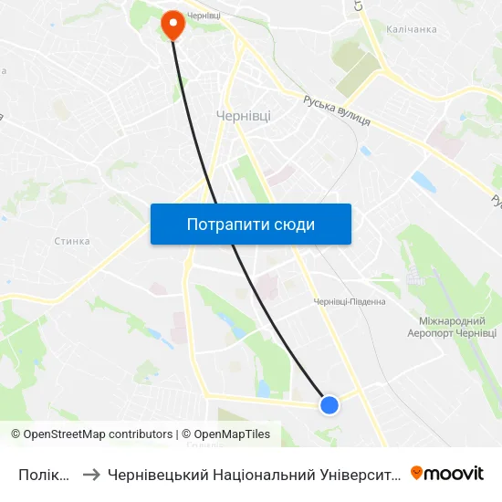 Поліклініка to Чернівецький Національний Університет Ім.Ю.Федьковича map