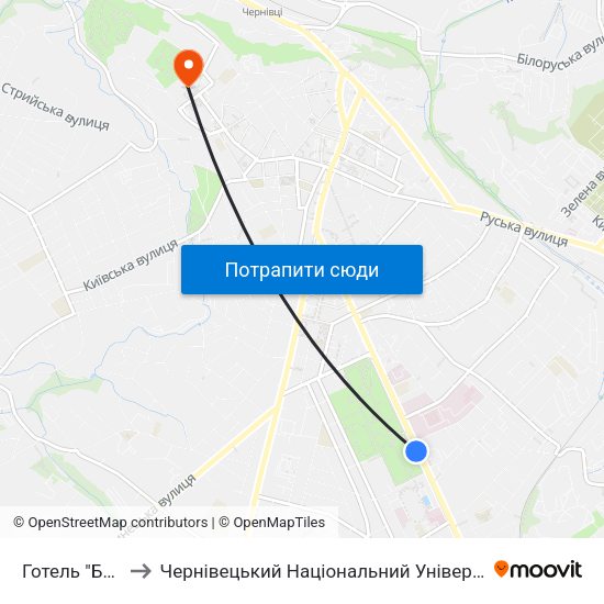 Готель "Буковина" to Чернівецький Національний Університет Ім.Ю.Федьковича map
