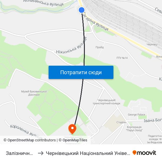 Залізничне Училище to Чернівецький Національний Університет Ім.Ю.Федьковича map