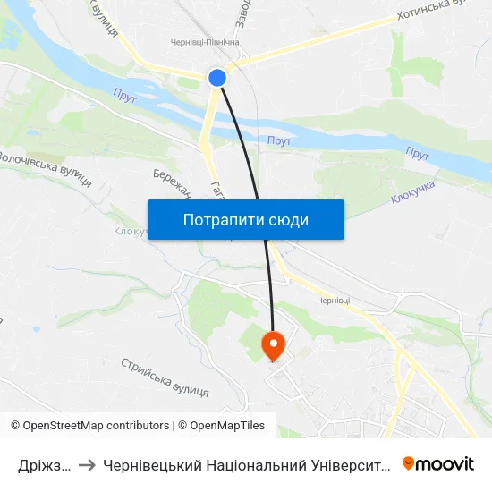 Дріжзавод to Чернівецький Національний Університет Ім.Ю.Федьковича map
