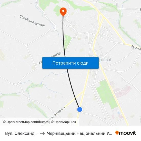 Вул. Олександра Щербанюка to Чернівецький Національний Університет Ім.Ю.Федьковича map