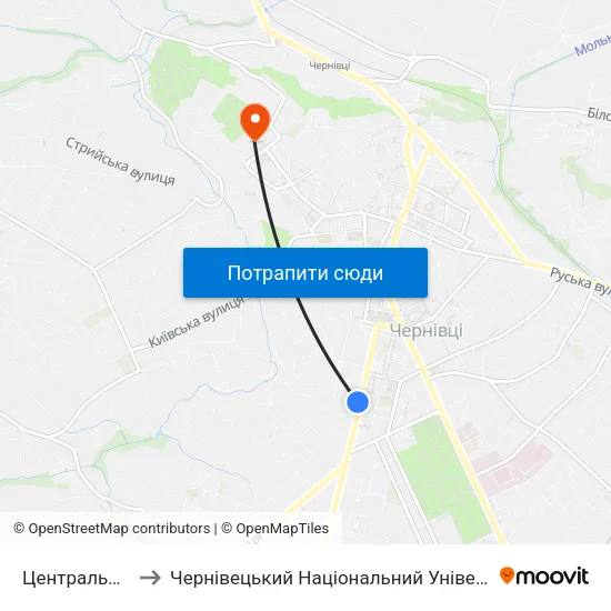 Центральний Ринок to Чернівецький Національний Університет Ім.Ю.Федьковича map