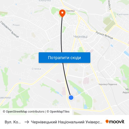 Вул. Комарова to Чернівецький Національний Університет Ім.Ю.Федьковича map