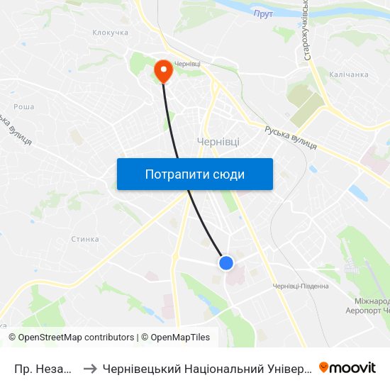 Пр. Незалежності to Чернівецький Національний Університет Ім.Ю.Федьковича map