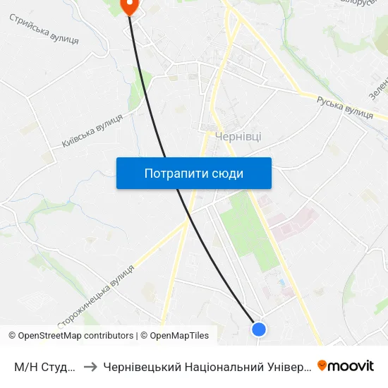 М/Н Студмістечко to Чернівецький Національний Університет Ім.Ю.Федьковича map
