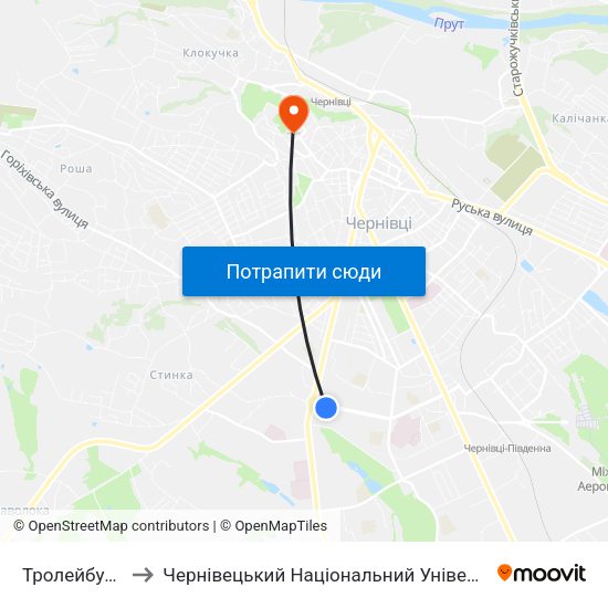 Тролейбусне Депо to Чернівецький Національний Університет Ім.Ю.Федьковича map