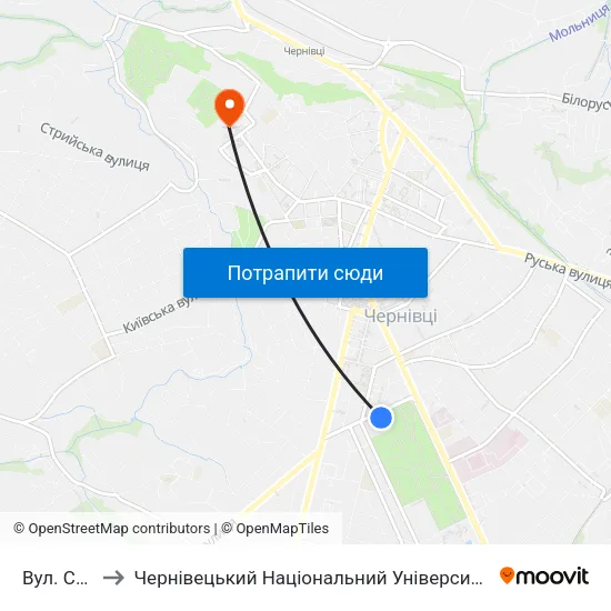 Вул. Садова to Чернівецький Національний Університет Ім.Ю.Федьковича map