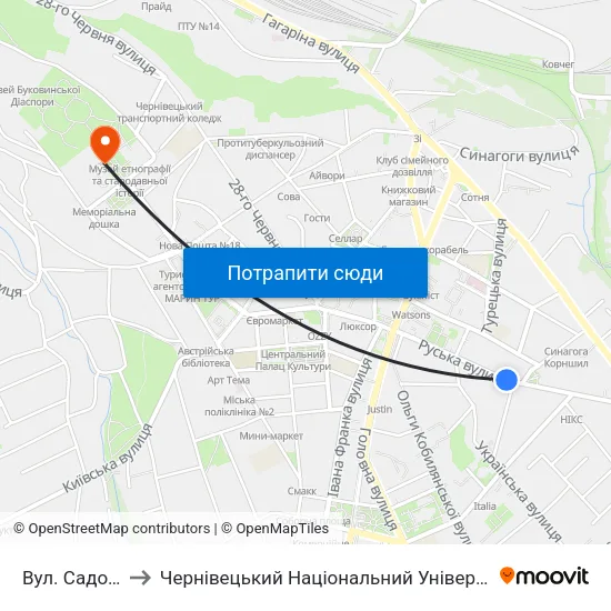 Вул. Садовського to Чернівецький Національний Університет Ім.Ю.Федьковича map