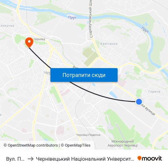 Вул. Пчілки to Чернівецький Національний Університет Ім.Ю.Федьковича map