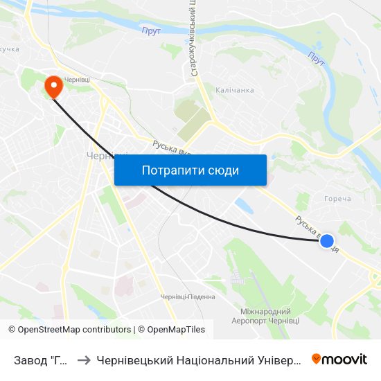 Завод "Гравітон" to Чернівецький Національний Університет Ім.Ю.Федьковича map