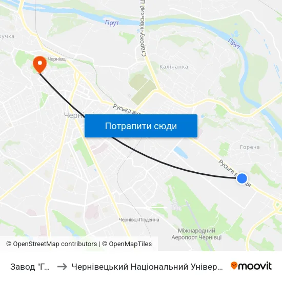 Завод "Гравітон" to Чернівецький Національний Університет Ім.Ю.Федьковича map