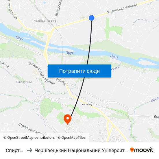 Спиртзавод to Чернівецький Національний Університет Ім.Ю.Федьковича map