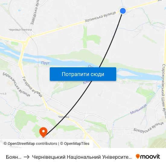 Боянівка to Чернівецький Національний Університет Ім.Ю.Федьковича map
