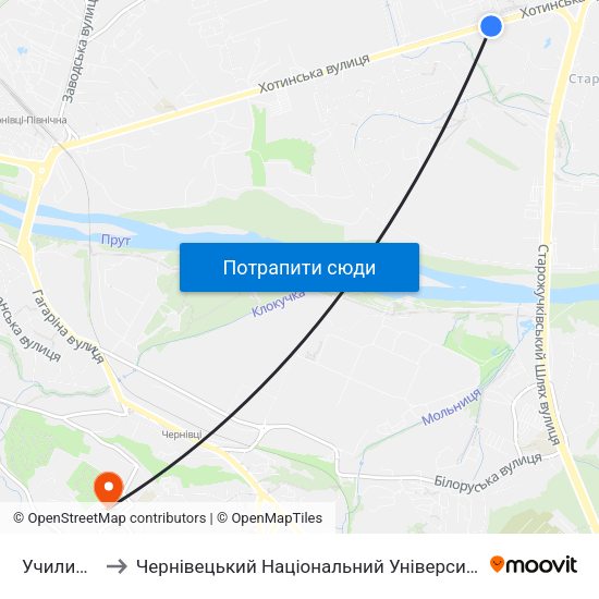 Училище №9 to Чернівецький Національний Університет Ім.Ю.Федьковича map