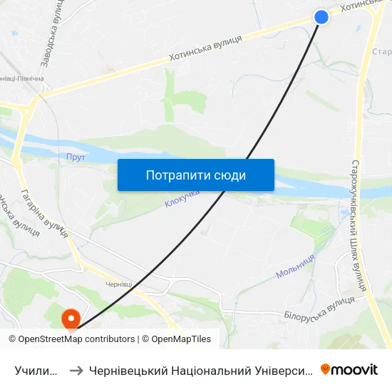 Училище №9 to Чернівецький Національний Університет Ім.Ю.Федьковича map