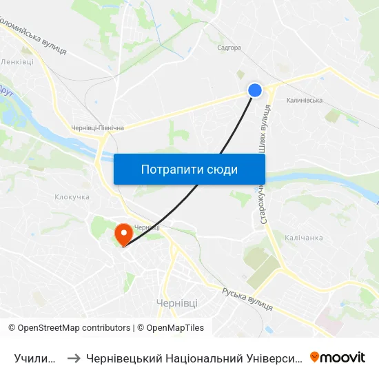 Училище №9 to Чернівецький Національний Університет Ім.Ю.Федьковича map