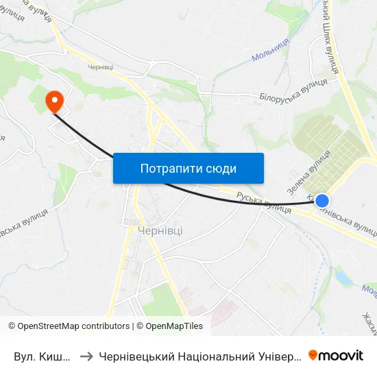 Вул. Кишинівська to Чернівецький Національний Університет Ім.Ю.Федьковича map
