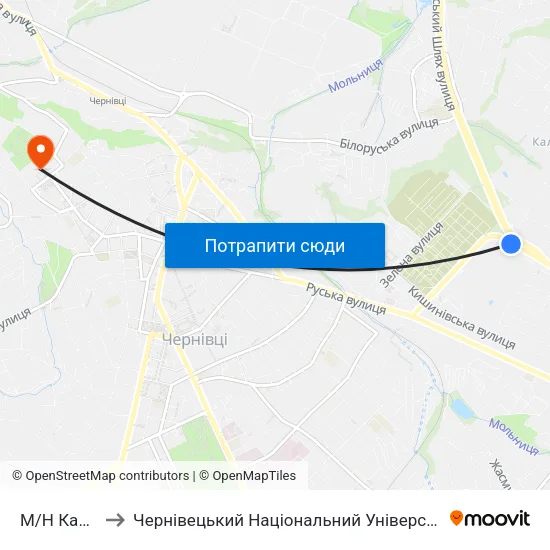 М/Н Калічанка to Чернівецький Національний Університет Ім.Ю.Федьковича map