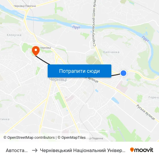 Автостанція №2 to Чернівецький Національний Університет Ім.Ю.Федьковича map
