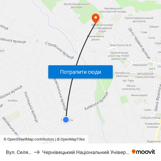 Вул. Селятинська to Чернівецький Національний Університет Ім.Ю.Федьковича map