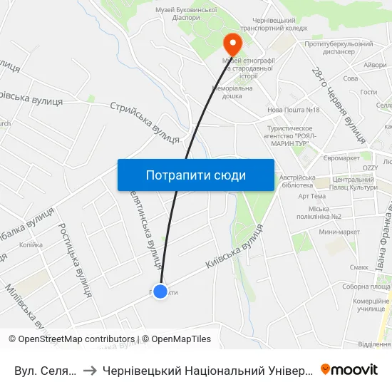 Вул. Селятинська to Чернівецький Національний Університет Ім.Ю.Федьковича map