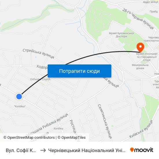 Вул. Софії Ковалевської to Чернівецький Національний Університет Ім.Ю.Федьковича map