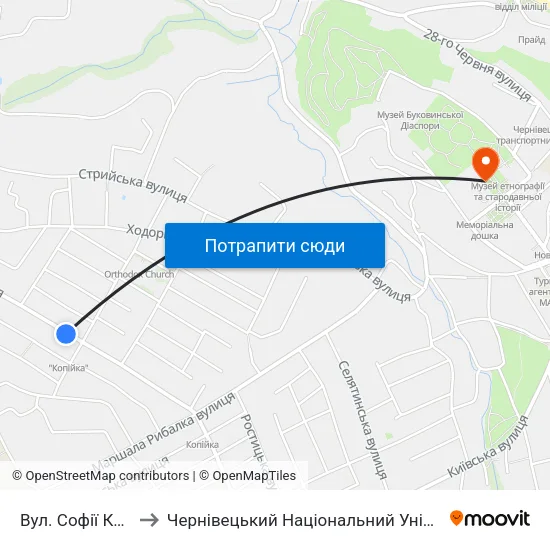 Вул. Софії Ковалевської to Чернівецький Національний Університет Ім.Ю.Федьковича map