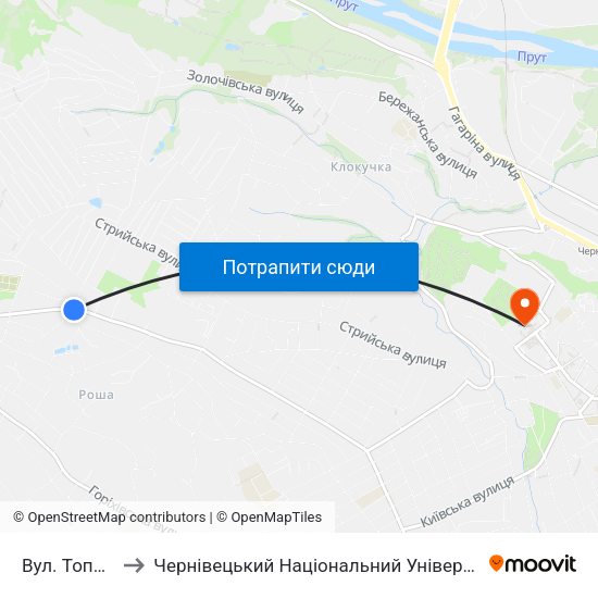 Вул. Топорівська to Чернівецький Національний Університет Ім.Ю.Федьковича map