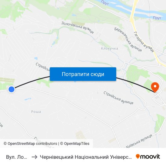 Вул. Лозівська to Чернівецький Національний Університет Ім.Ю.Федьковича map