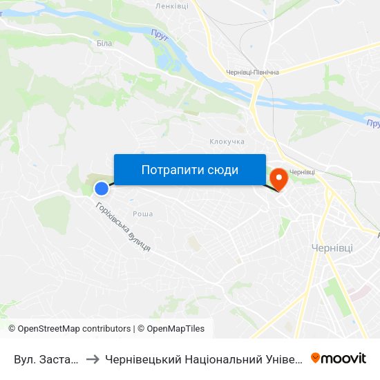 Вул. Заставнянська to Чернівецький Національний Університет Ім.Ю.Федьковича map