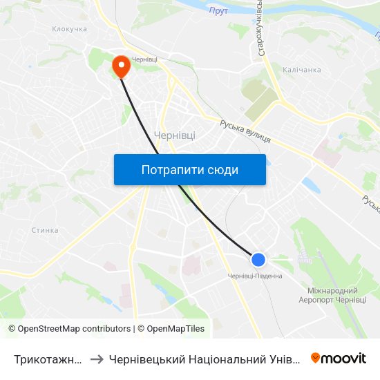 Трикотажна Фабрика to Чернівецький Національний Університет Ім.Ю.Федьковича map