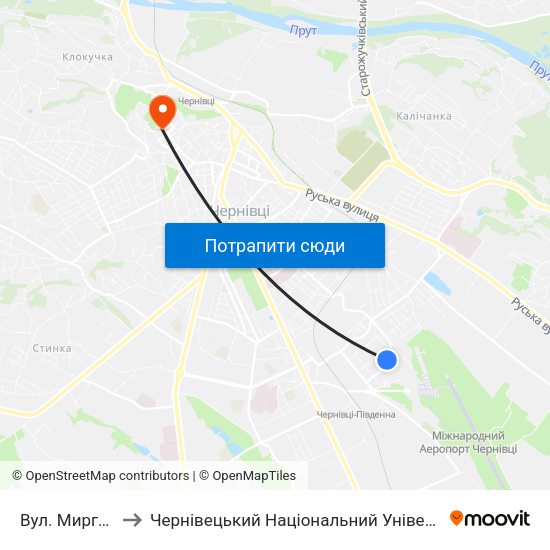 Вул. Миргородська to Чернівецький Національний Університет Ім.Ю.Федьковича map